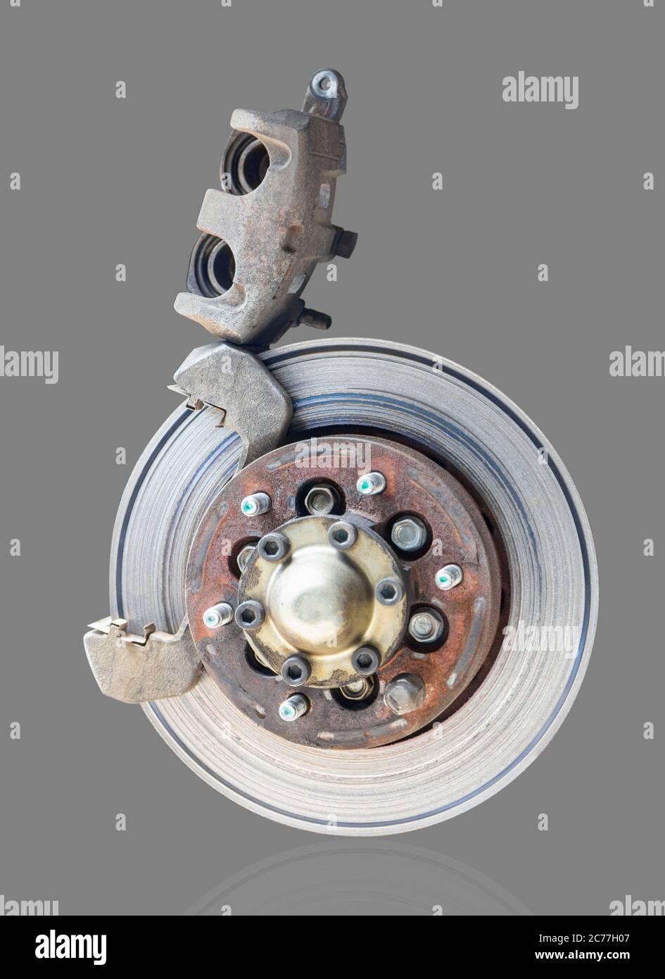 Front disc brake with brake caliper open cover caliper process of new