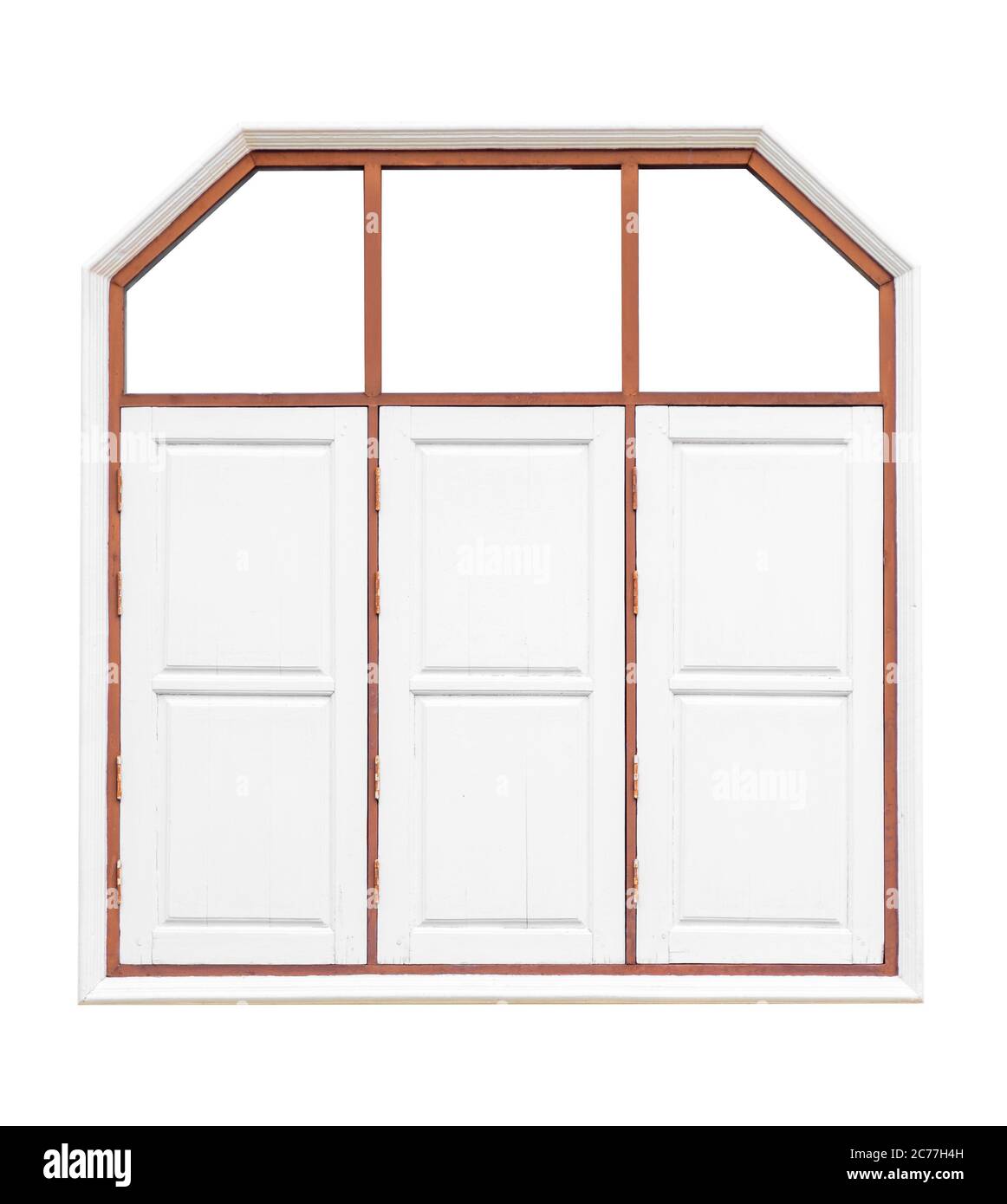 White color old wood 3 windows. isolated on white background. Save with clipping path Stock Photo