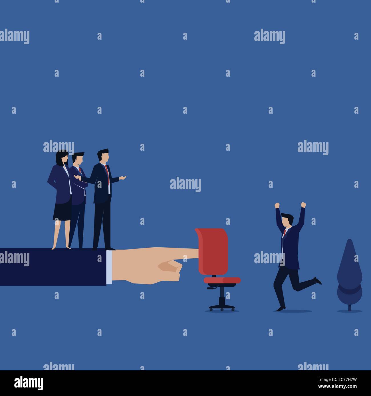 Business flat vector concept man happy for chair metaphor of get job