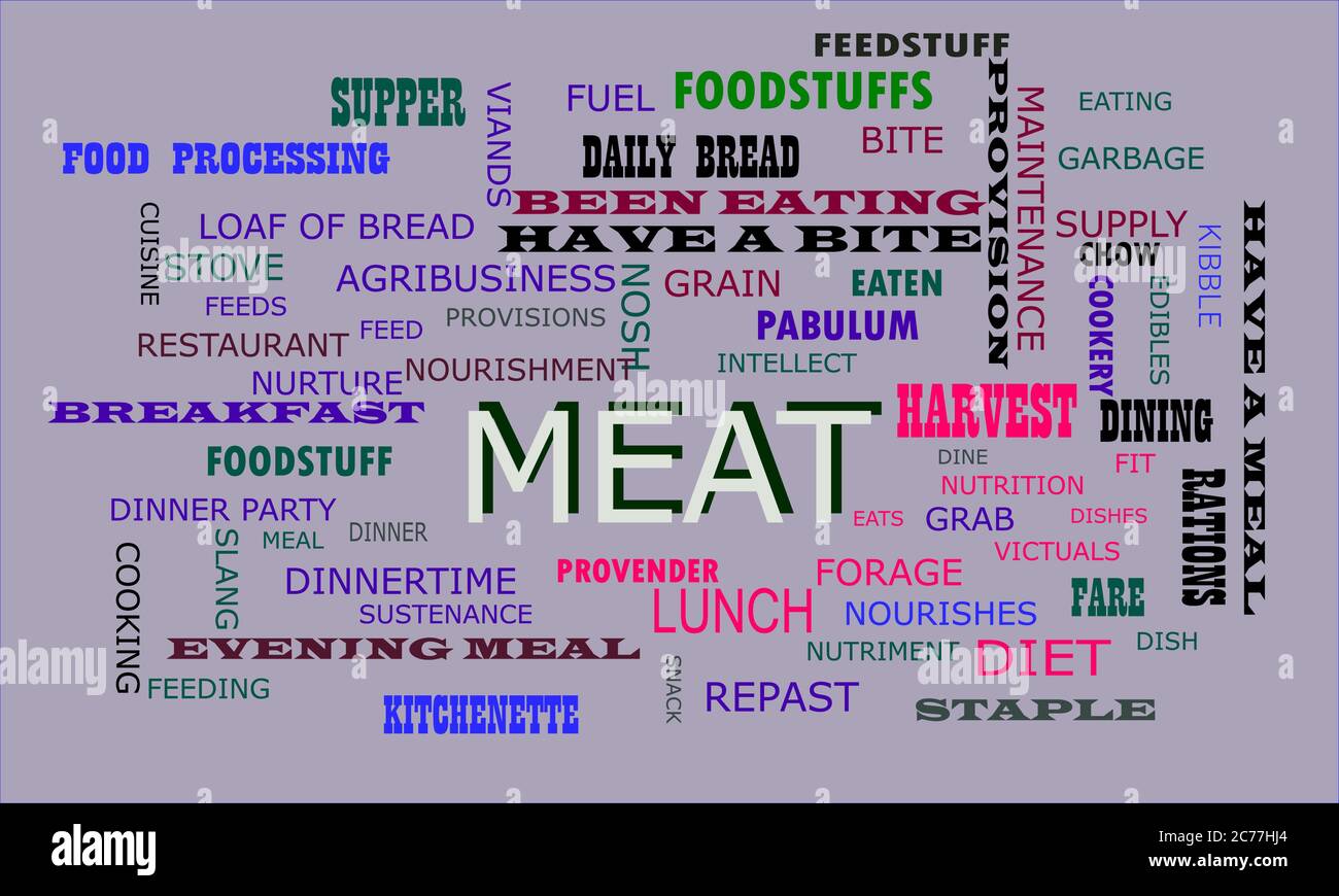 Meat a human body nutritional terminology presented with word cloud