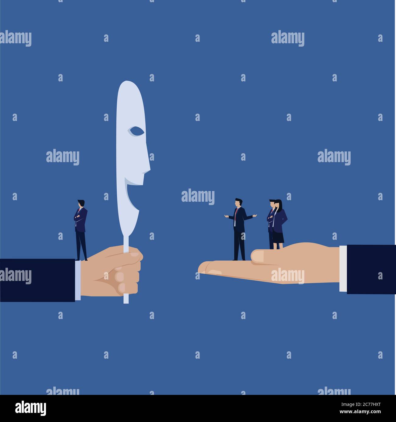Business flat vector concept manager do not care about employee but put smiling face metaphor of two face. Stock Vector