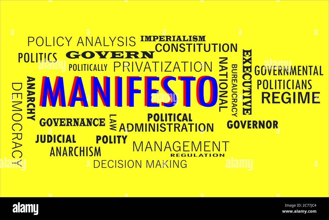 Manifesto a political terminology presented with politics word cloud vector abstract. Stock Vector