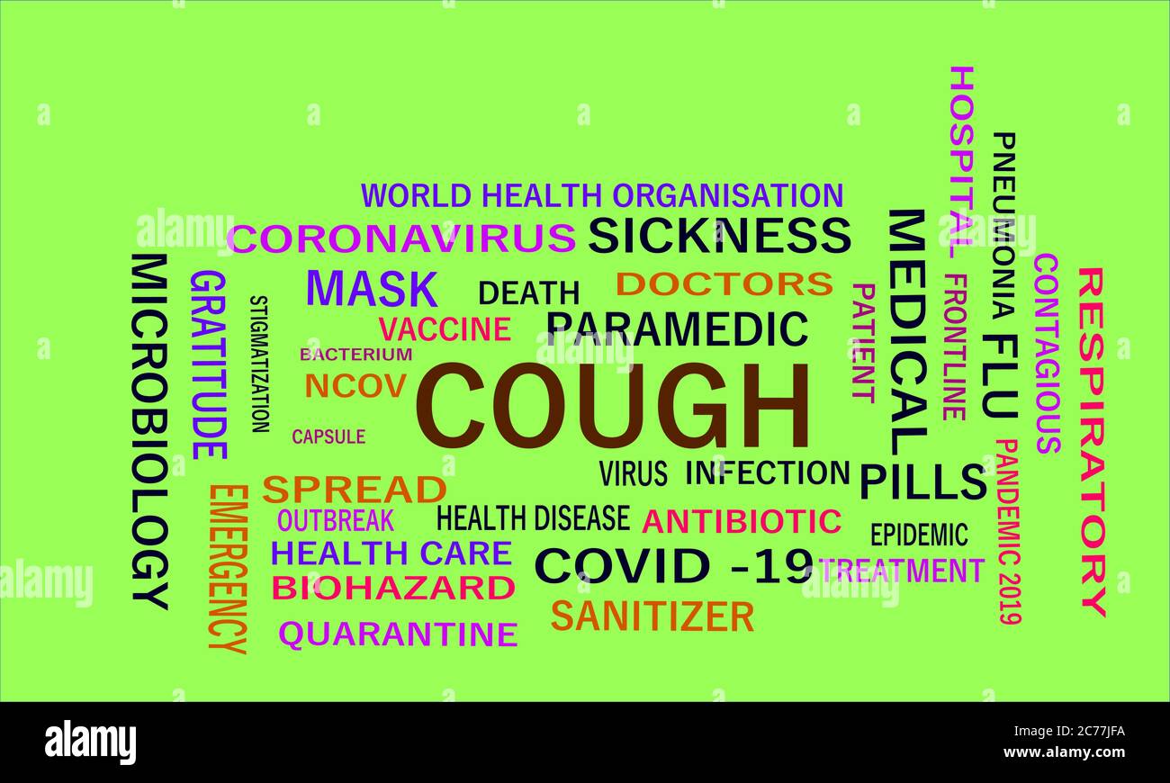 Cough Human health condition related medical terminology presented on