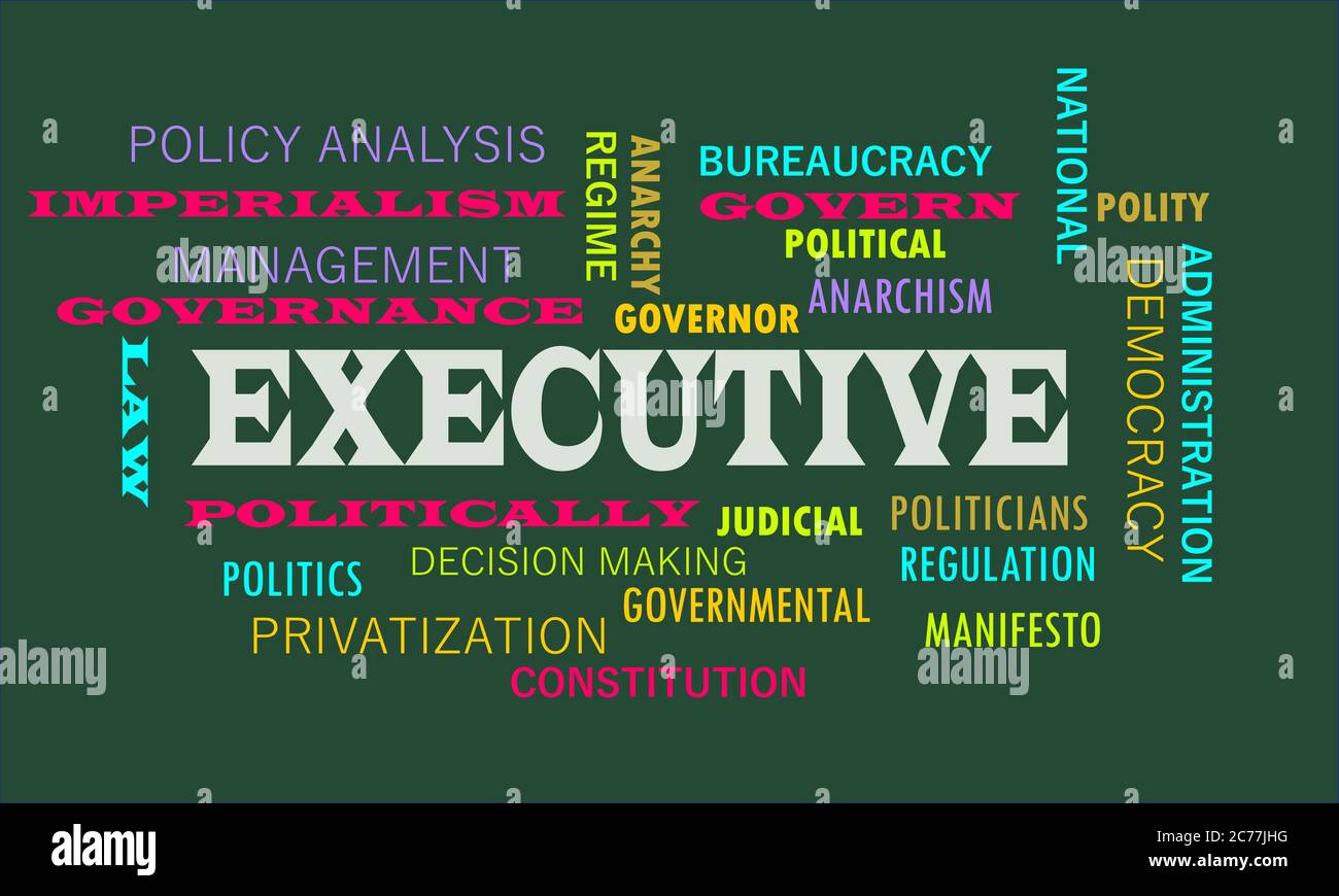 Executive a political terminology presented with politics word cloud vector abstract. Stock Vector