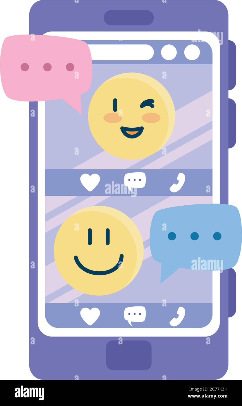happy emojis and bubbles on smartphone vector design Stock Vector Image