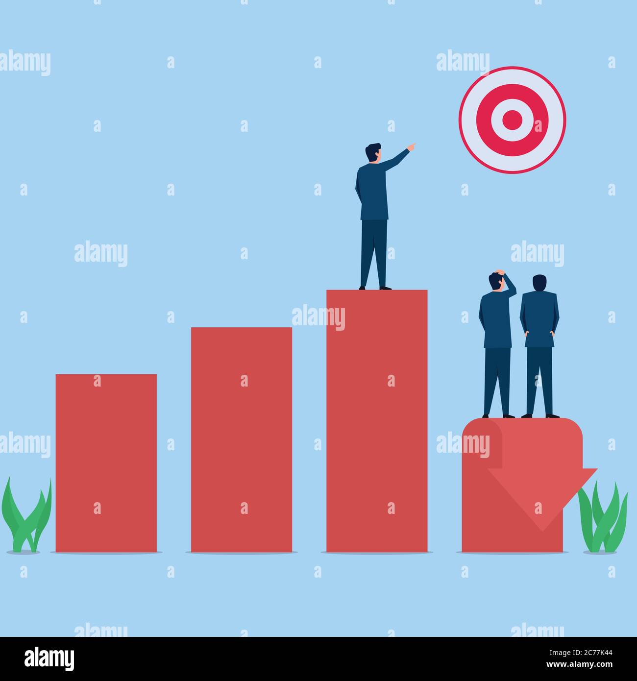 Target Down Graph Manager point on target while graph going down metaphor of loss ...