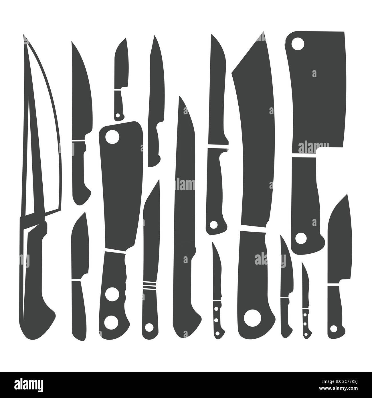 Knife types, French (chef`s), vector outline illustration with inscription  Stock Vector