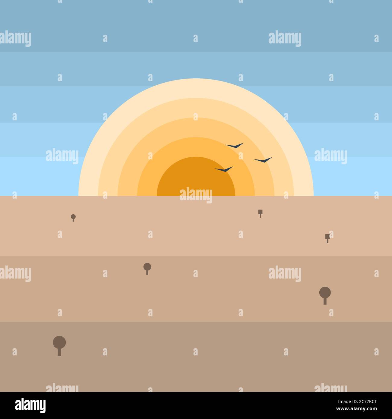 Simple landscape sunset or sunrise for background, icon, promotion, etc Stock Vector