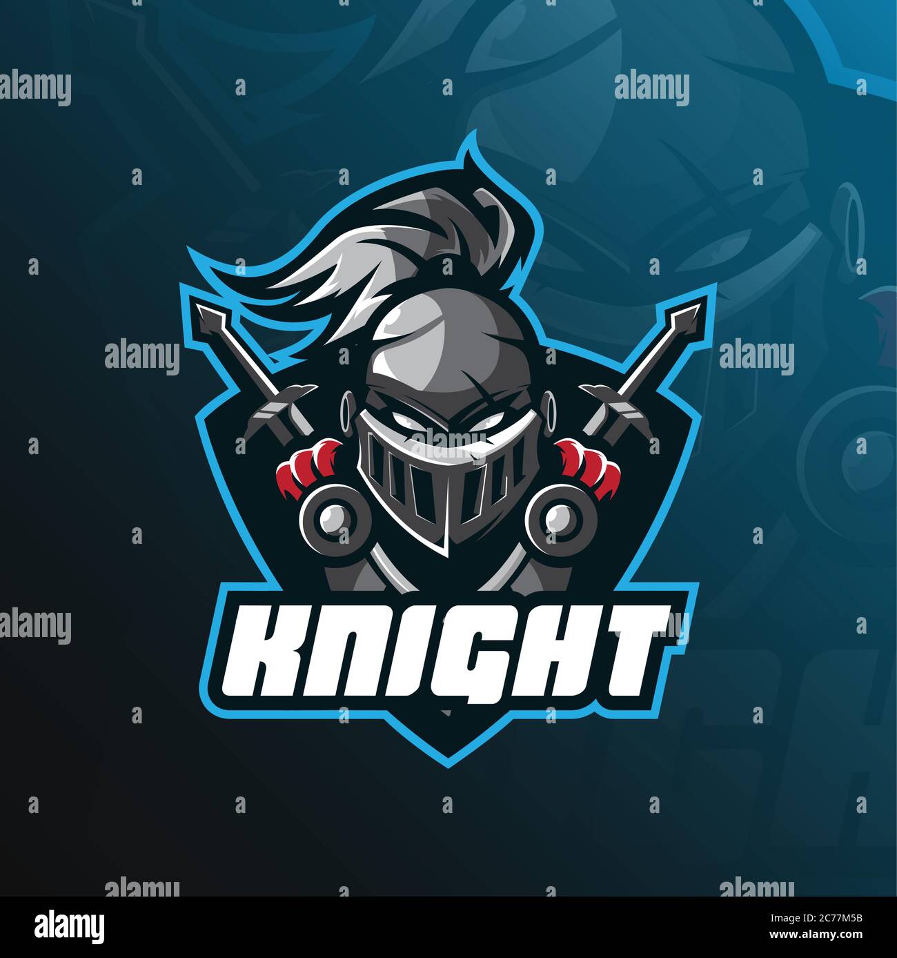 knight mascot logo vector design with modern illustration concept style for badge, emblem and t shirt printing. head knight illustration with shield. Stock Vector