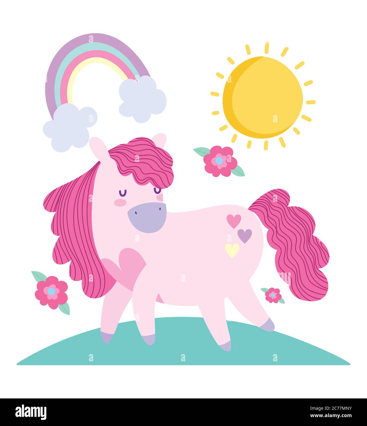 little unicorn flowers fantasy magic animal cartoon vector illustration ...