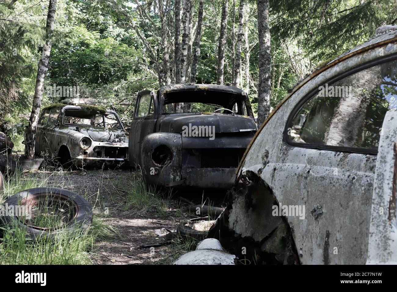 Abandoned old cars decaing. Stock Photo