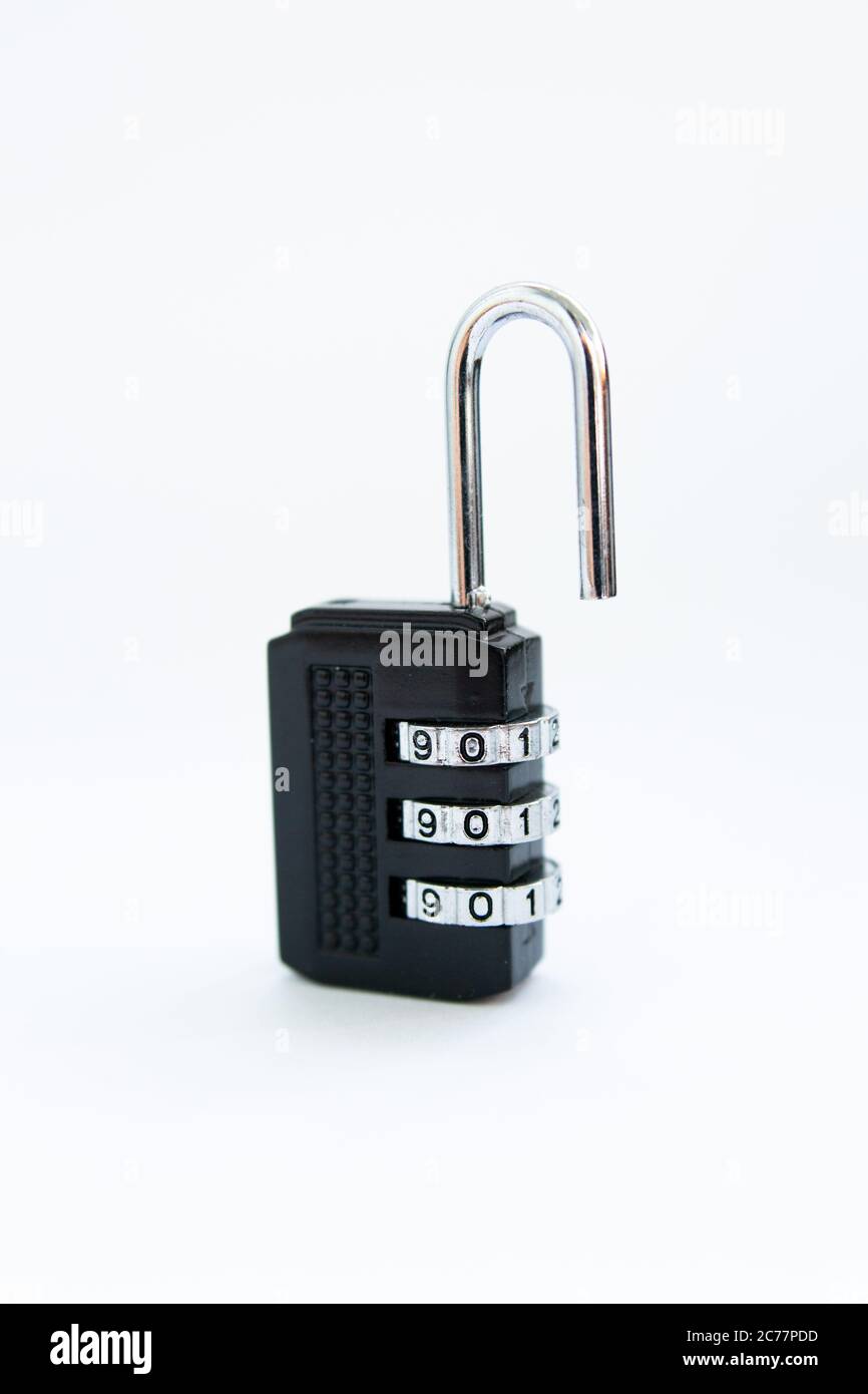 black combination lock for a suitcase on white Stock Photo