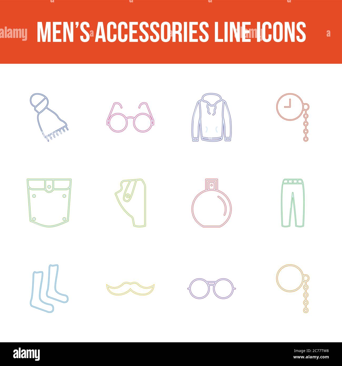 Unique men's accessories vector line icon set Stock Vector