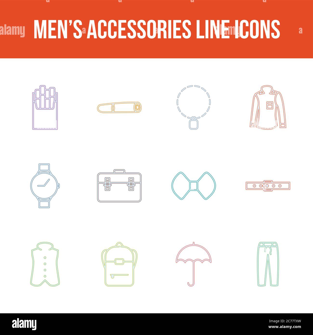 Unique men's accessories vector line icon set Stock Vector