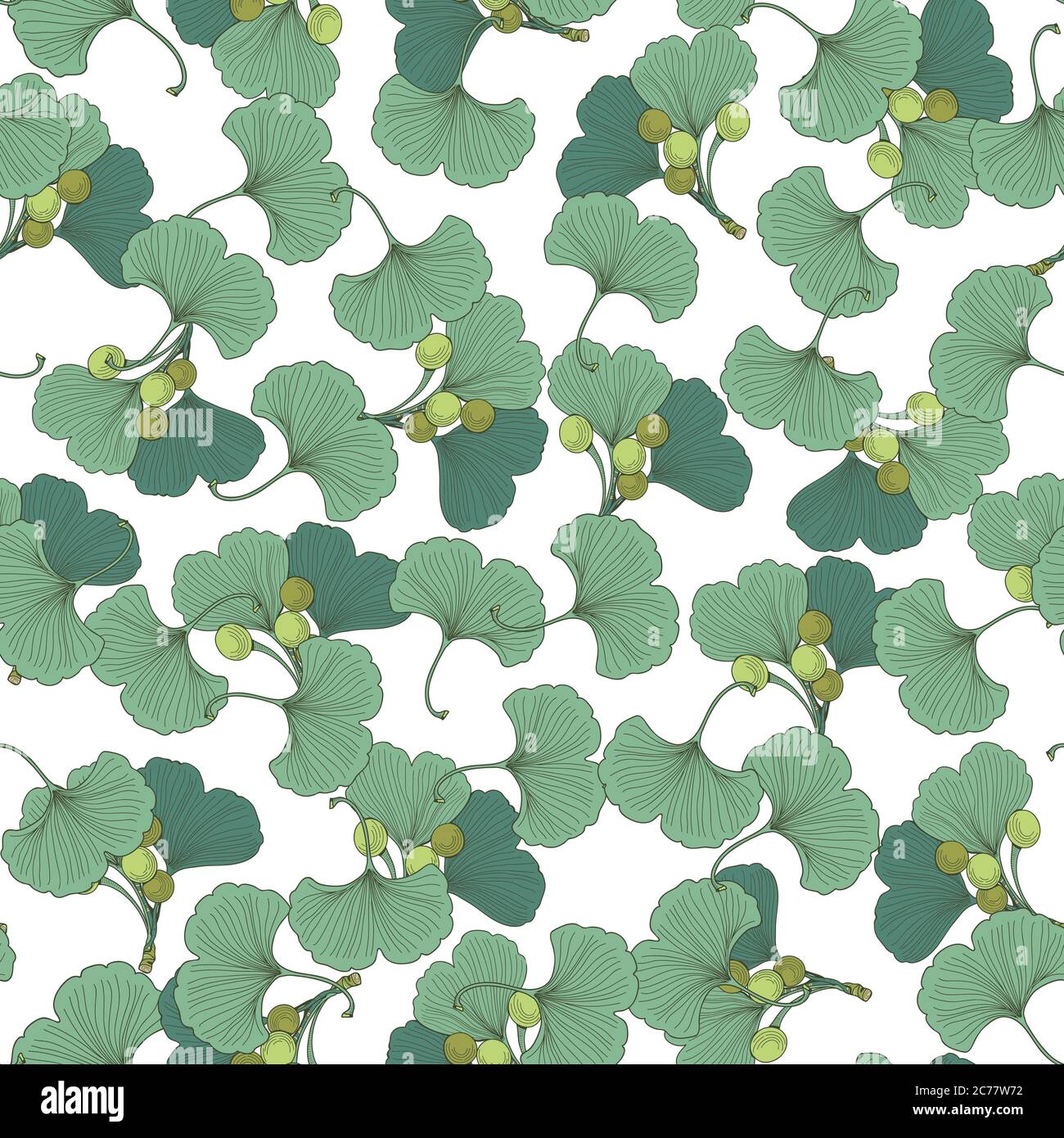 Seamless pattern with ginkgo leaves. Vector plant texture. Stock Vector