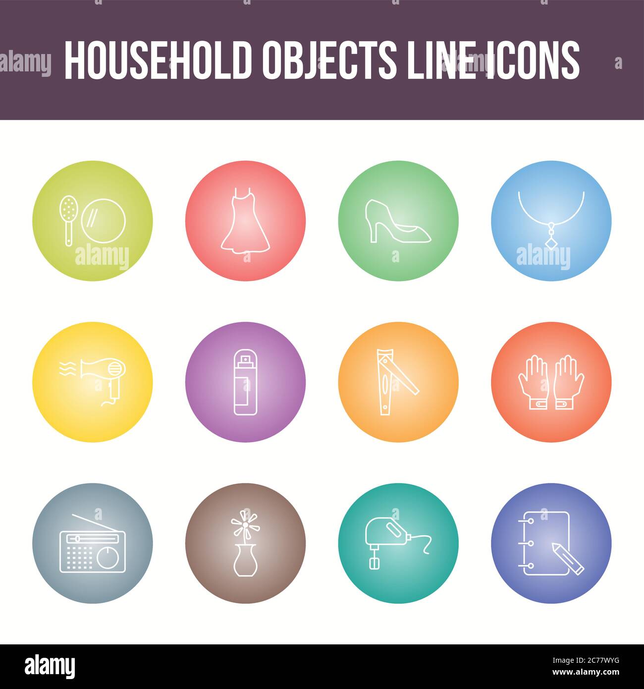 Unique household objects vector line icon set Stock Vector