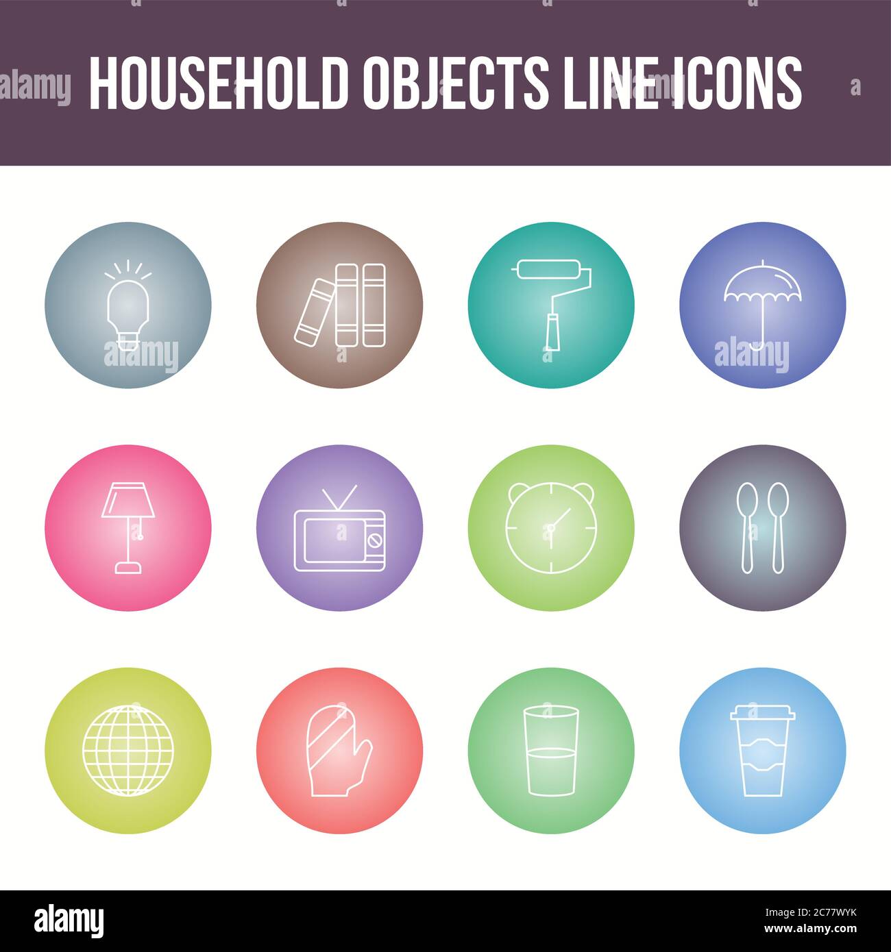 Unique household objects vector line icon set Stock Vector