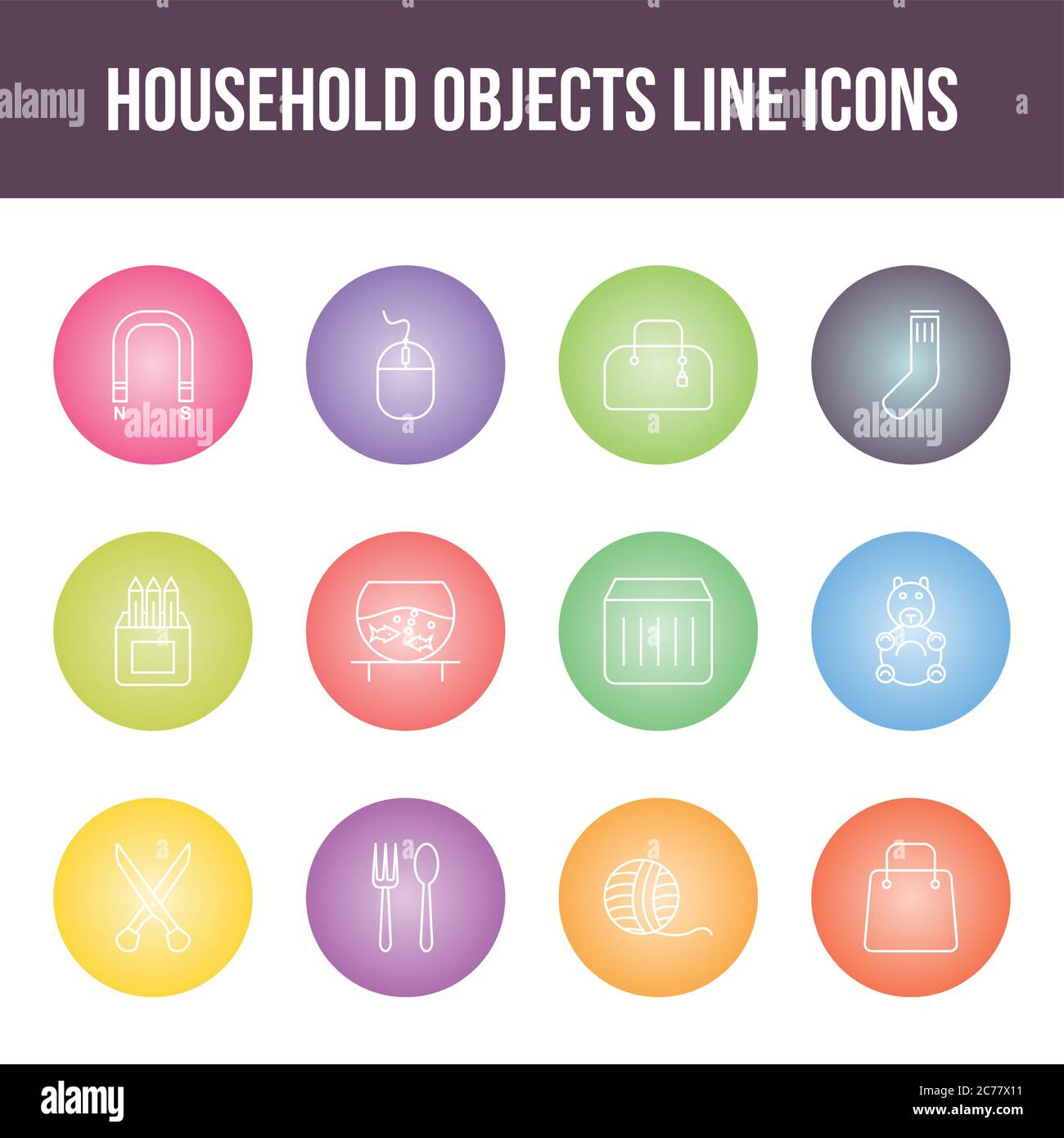 Unique household objects vector line icon set Stock Vector