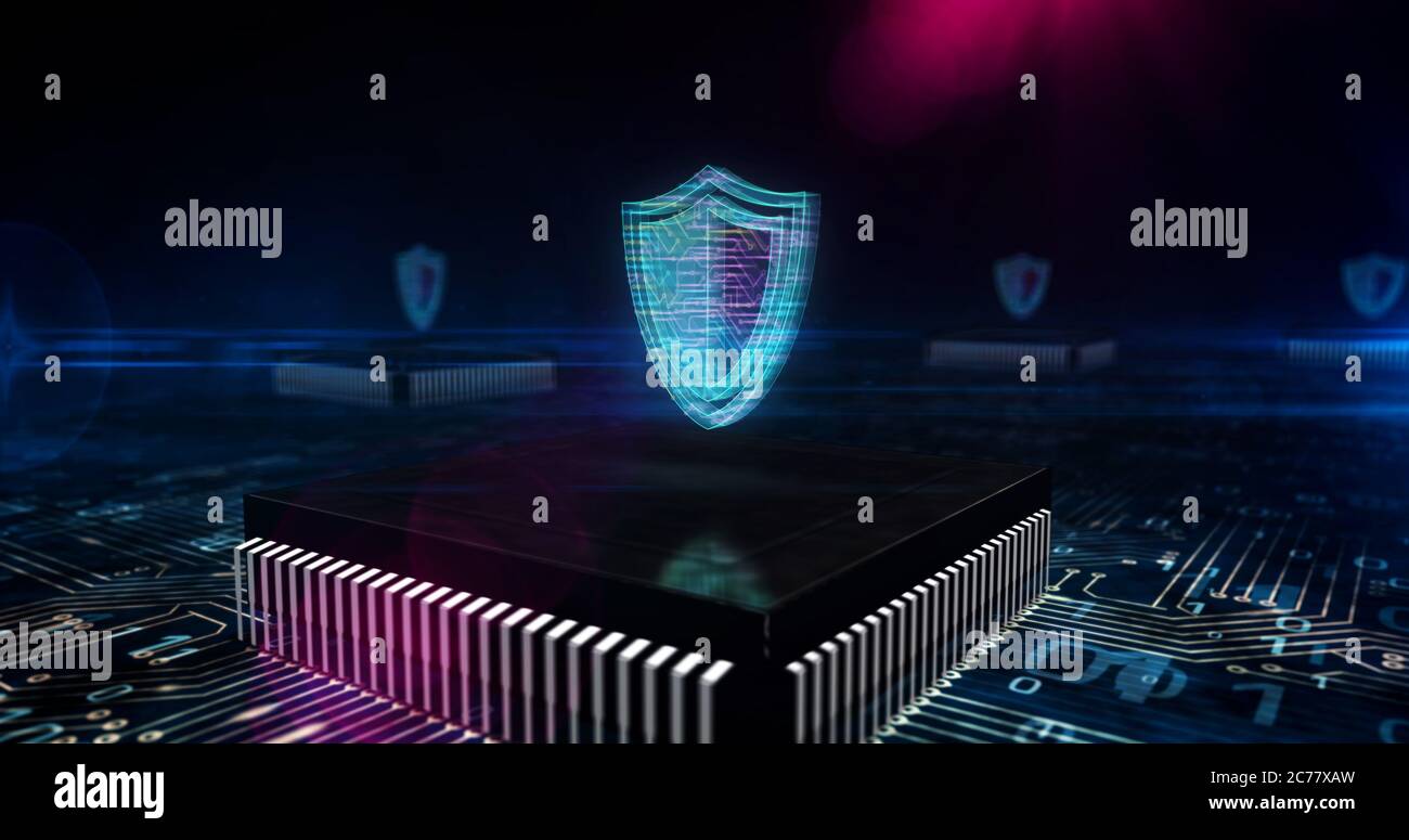 Cyber security. Digital shield, firewall and computer protection