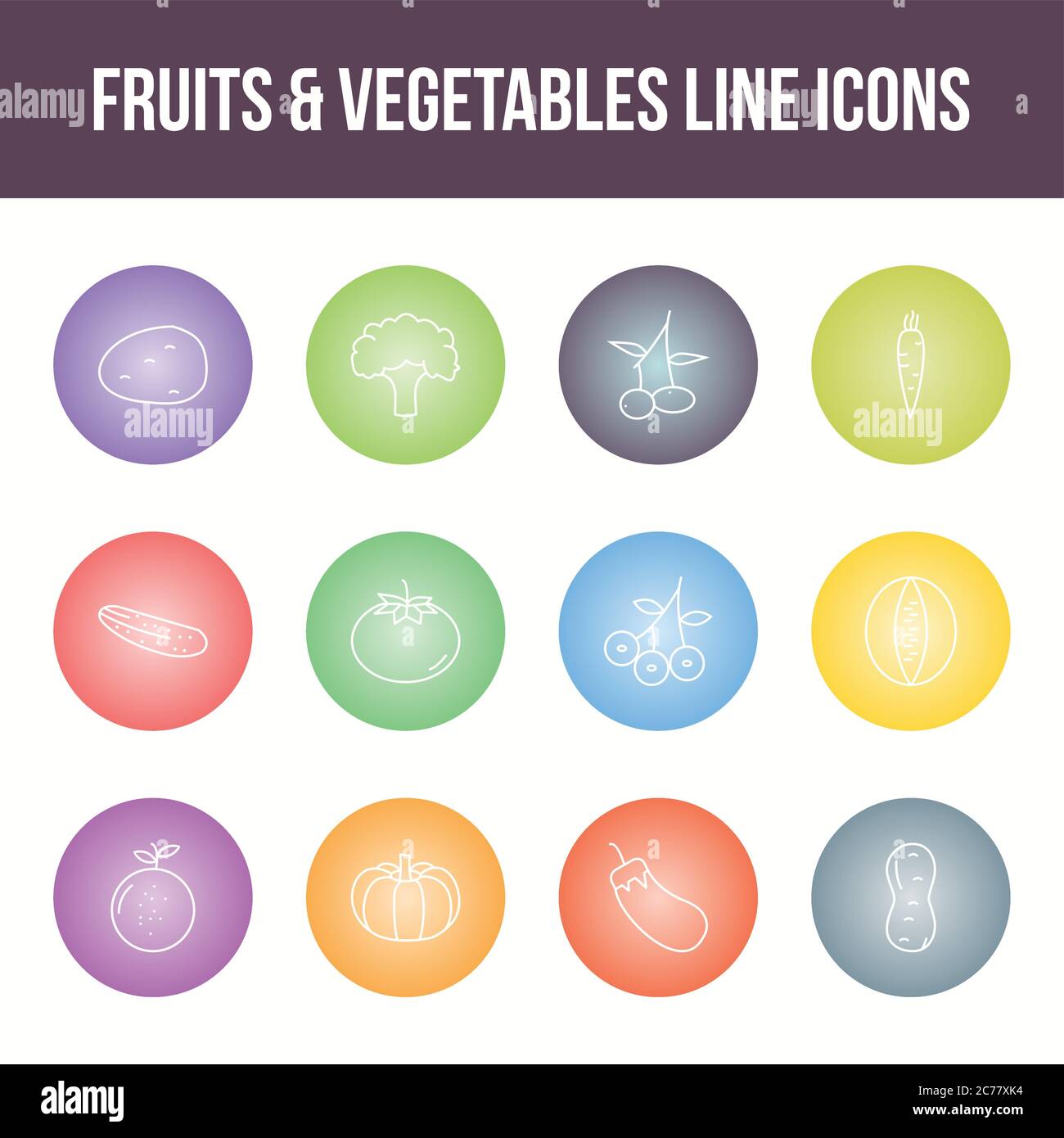 Unique fruits & vegetables vector line icon set Stock Vector Image ...