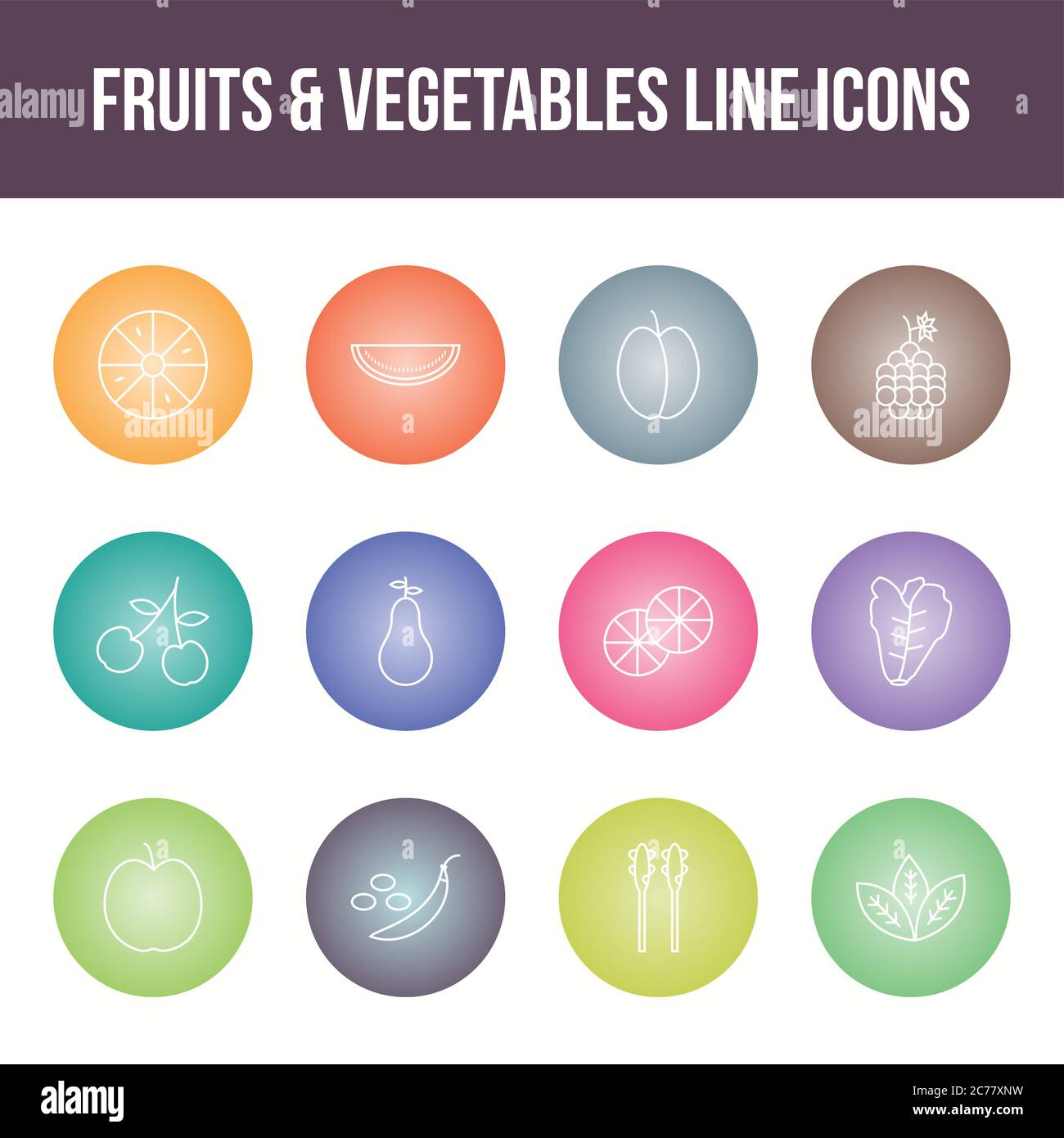 Unique fruits & vegetables vector line icon set Stock Vector Image ...