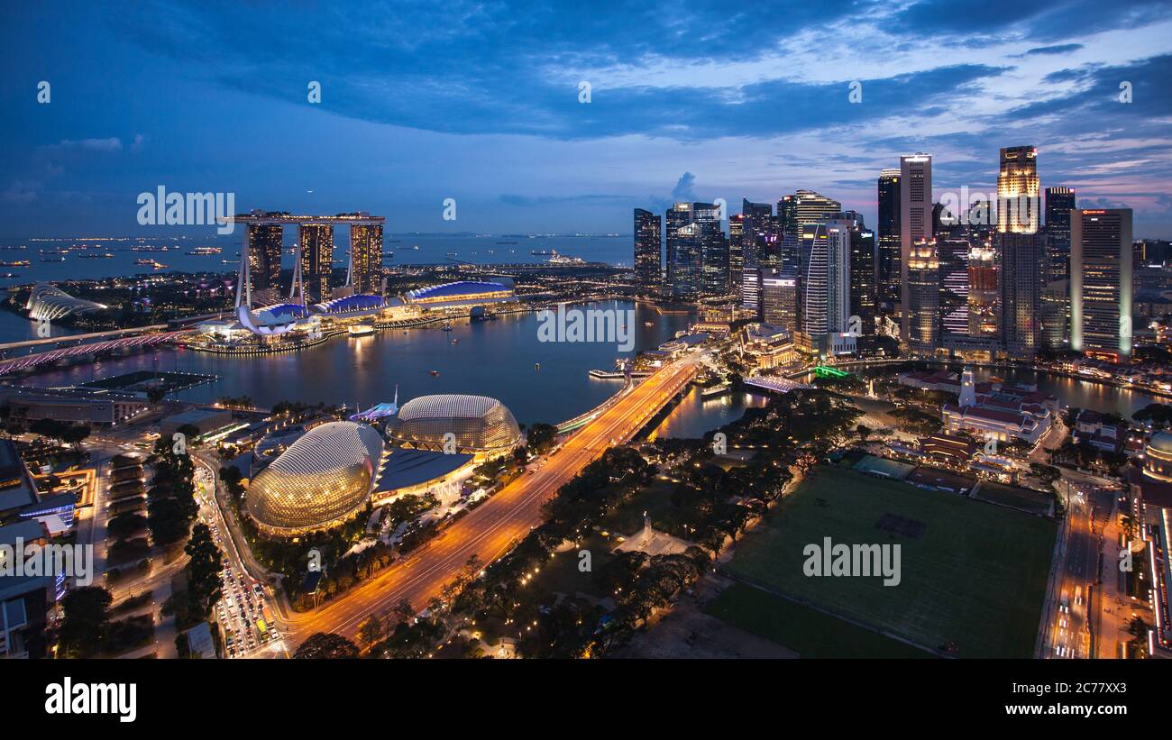 Panorama of Singapore skyline, Marina bay - Aerial view Stock Photo - Alamy