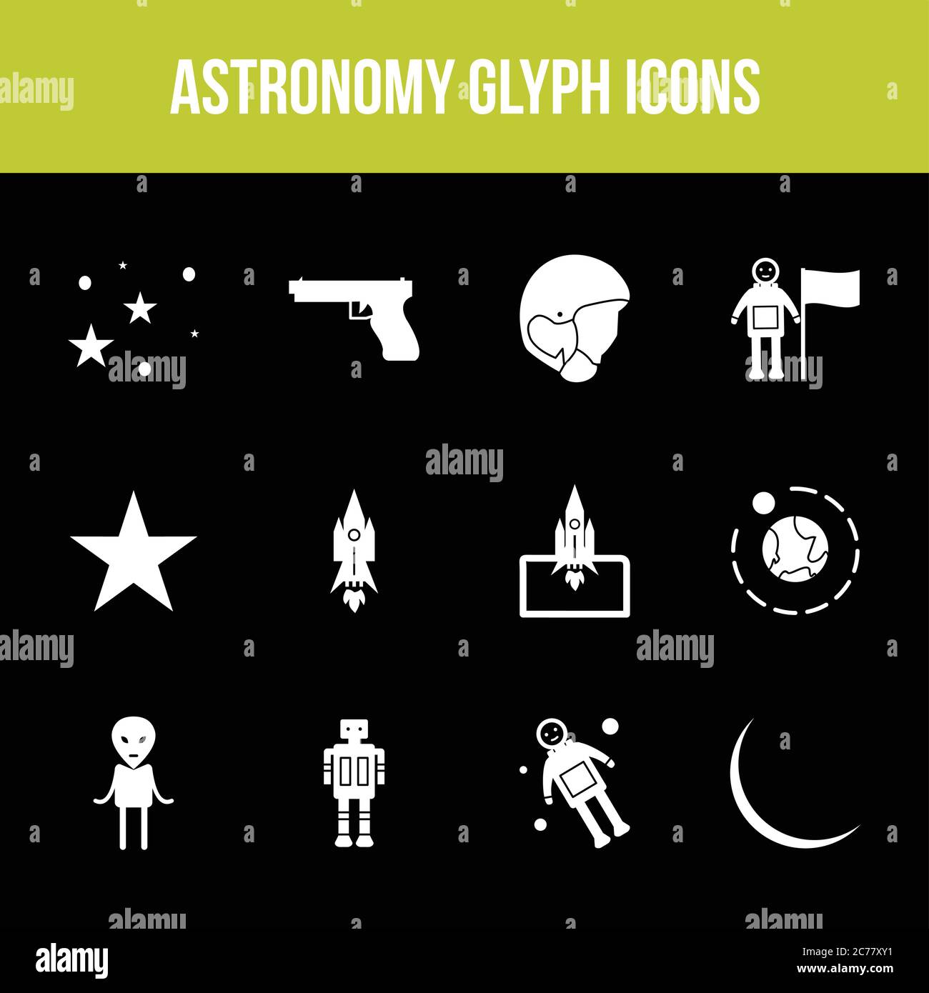 Unique astronomy vector glyph icon set Stock Vector