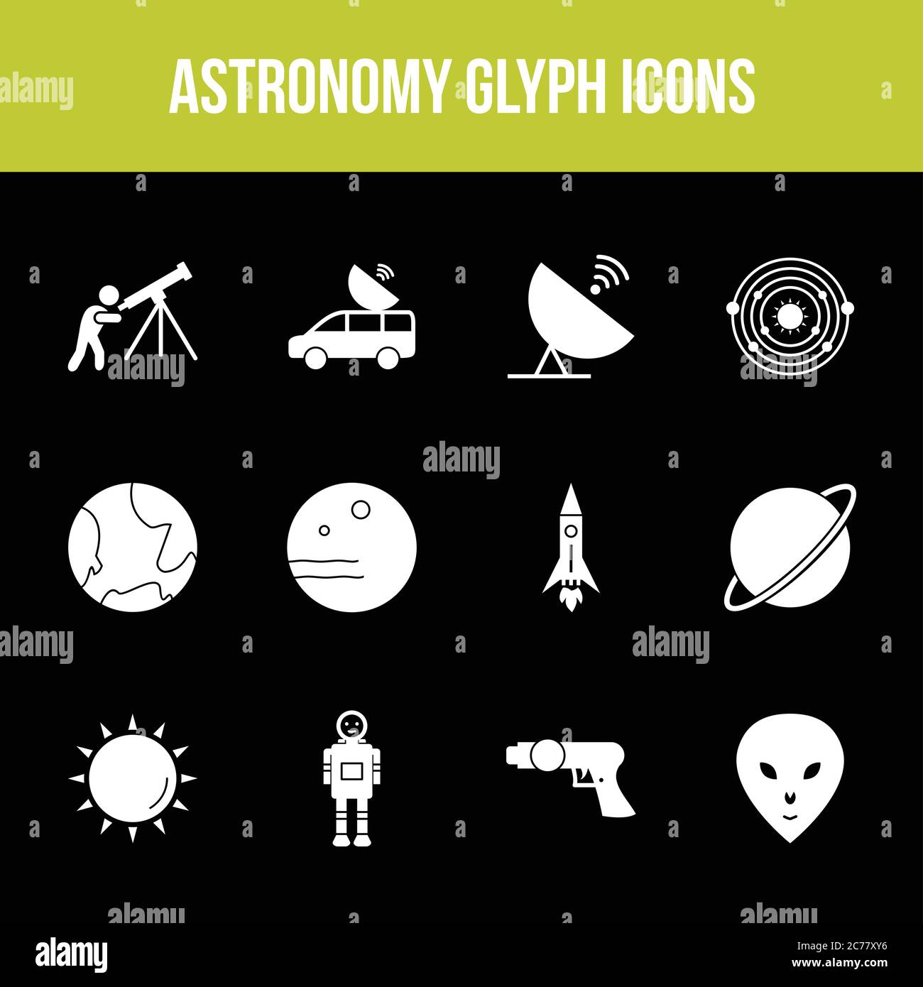 Unique astronomy vector glyph icon set Stock Vector