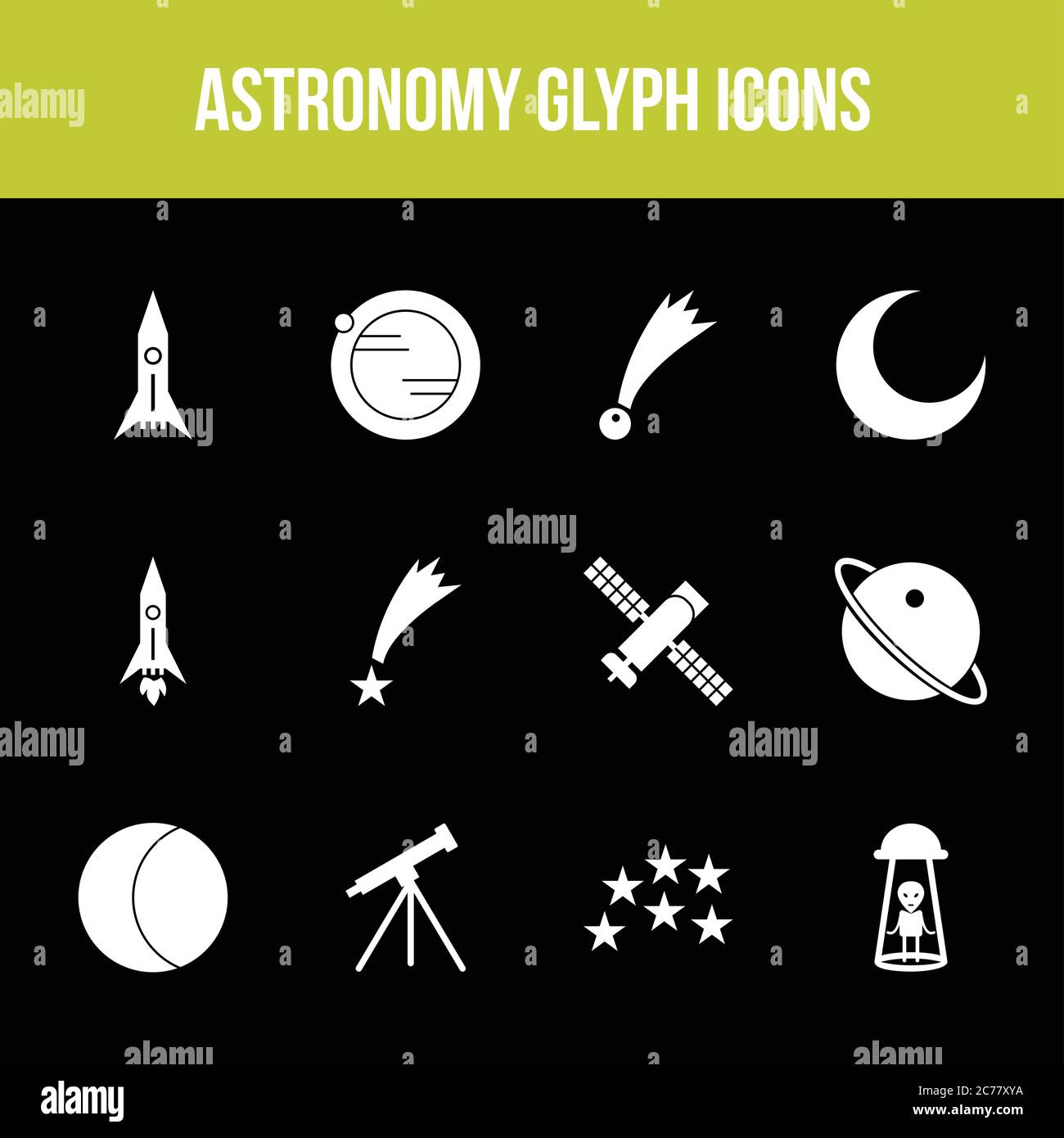 Unique astronomy vector glyph icon set Stock Vector