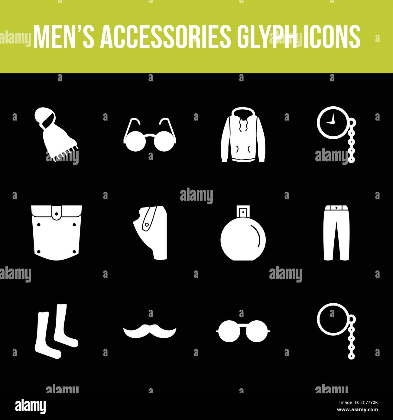 Unique men's accessories vector glyph icon set Stock Vector