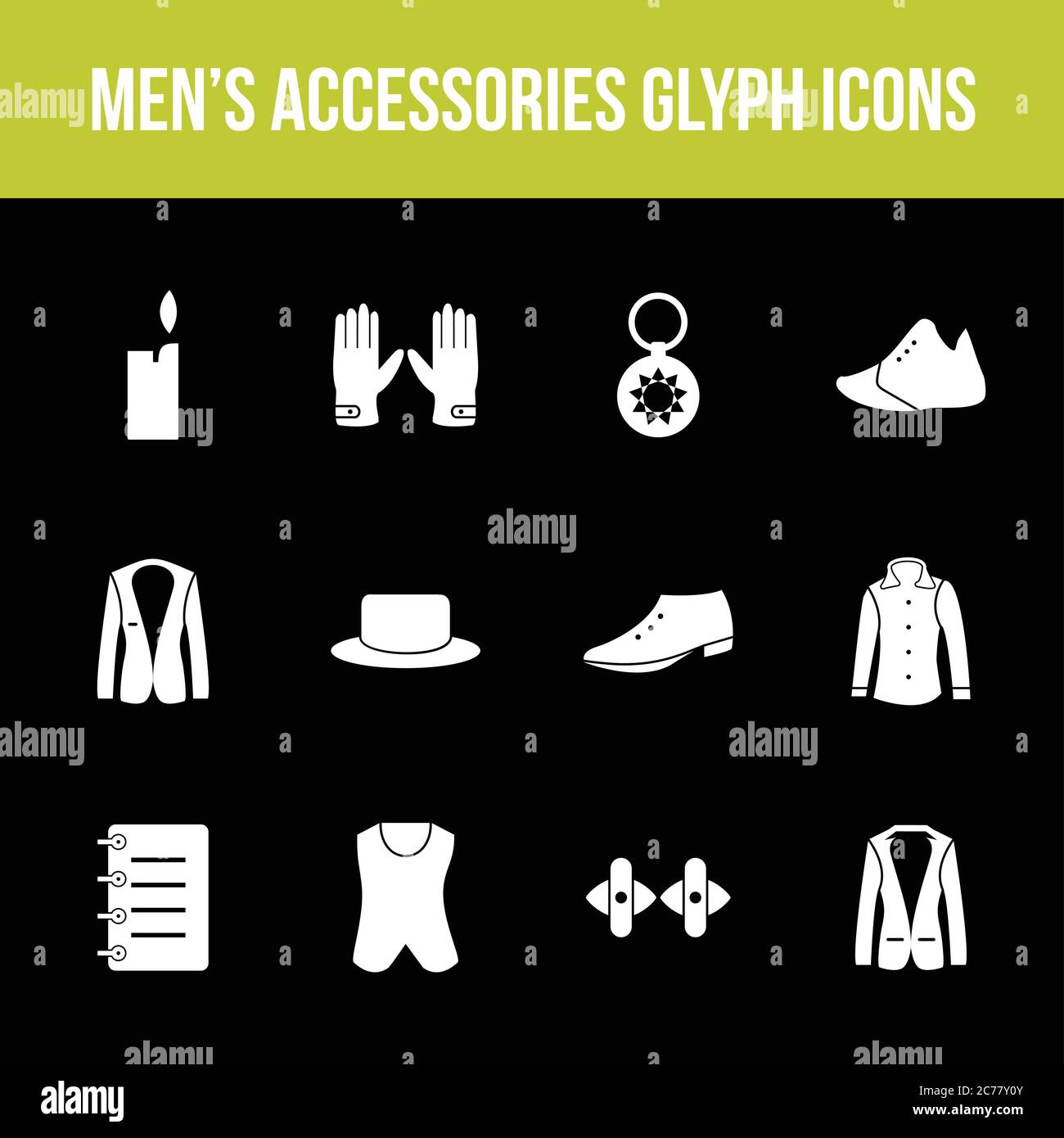 Unique men's accessories vector glyph icon set Stock Vector