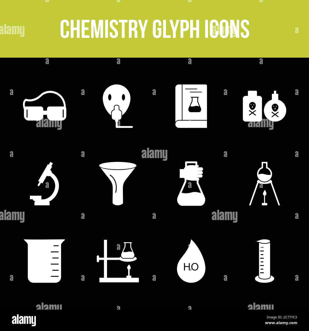 Unique chemistry vector glyph icon set Stock Vector