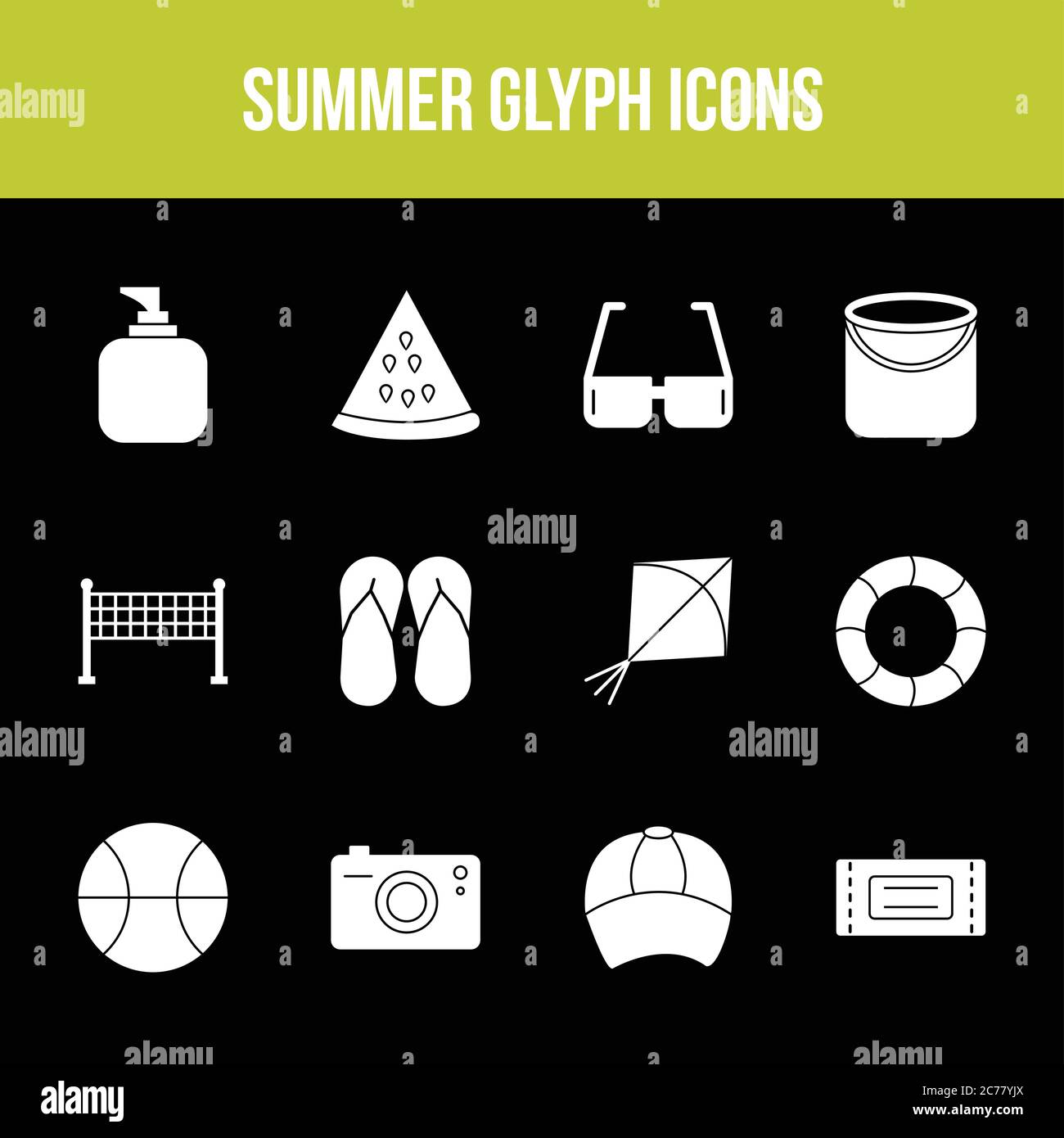 Unique summer vector glyph icon set Stock Vector