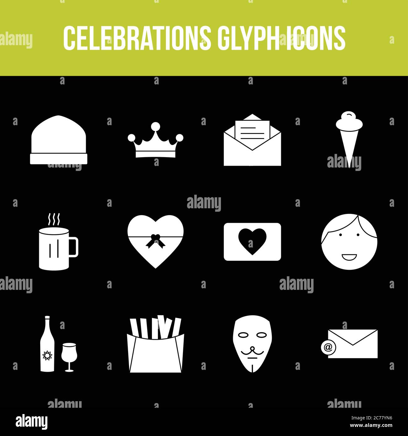 Unique celebration vector glyph icon set Stock Vector