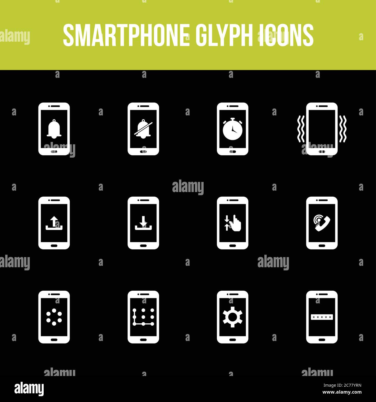 Unique smartphone vector glyph icon set Stock Vector