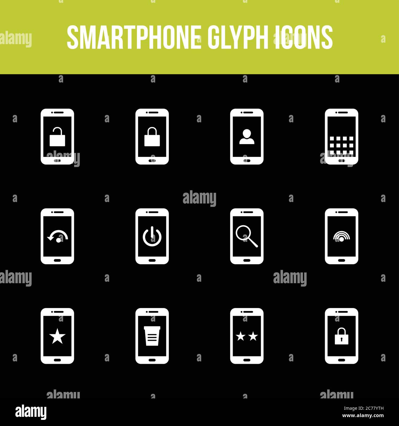 Unique smartphone vector glyph icon set Stock Vector