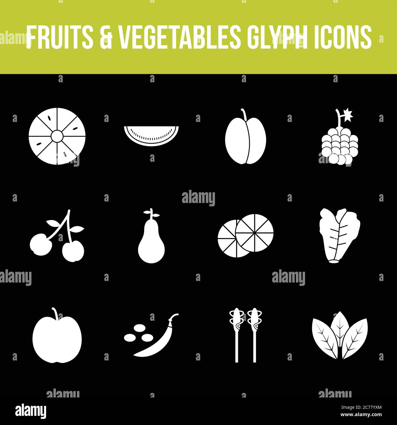 Unique fruits & vegetables vector glyph icon set Stock Vector Image ...