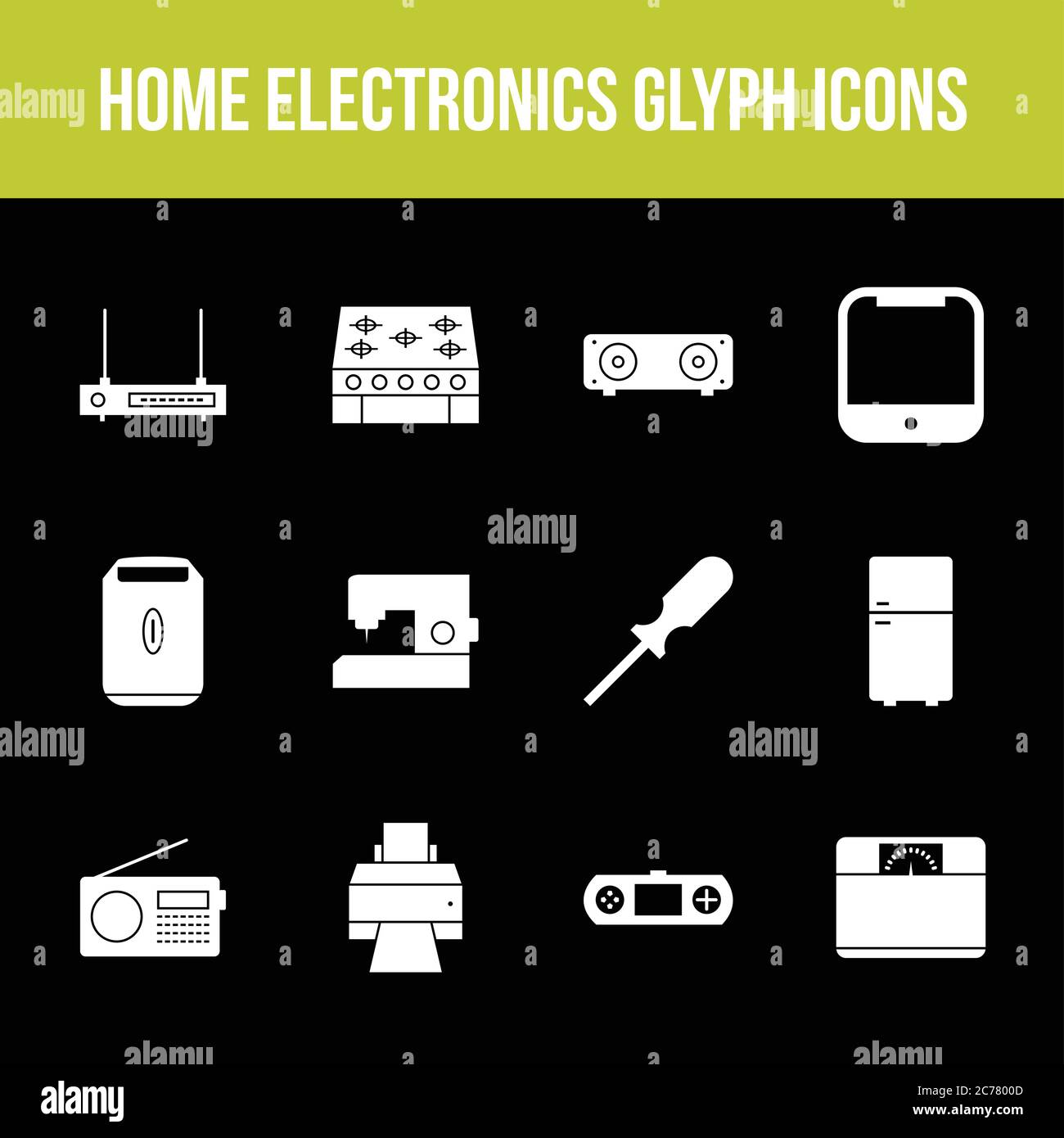 Unique home electronics vector glyph icon set Stock Vector