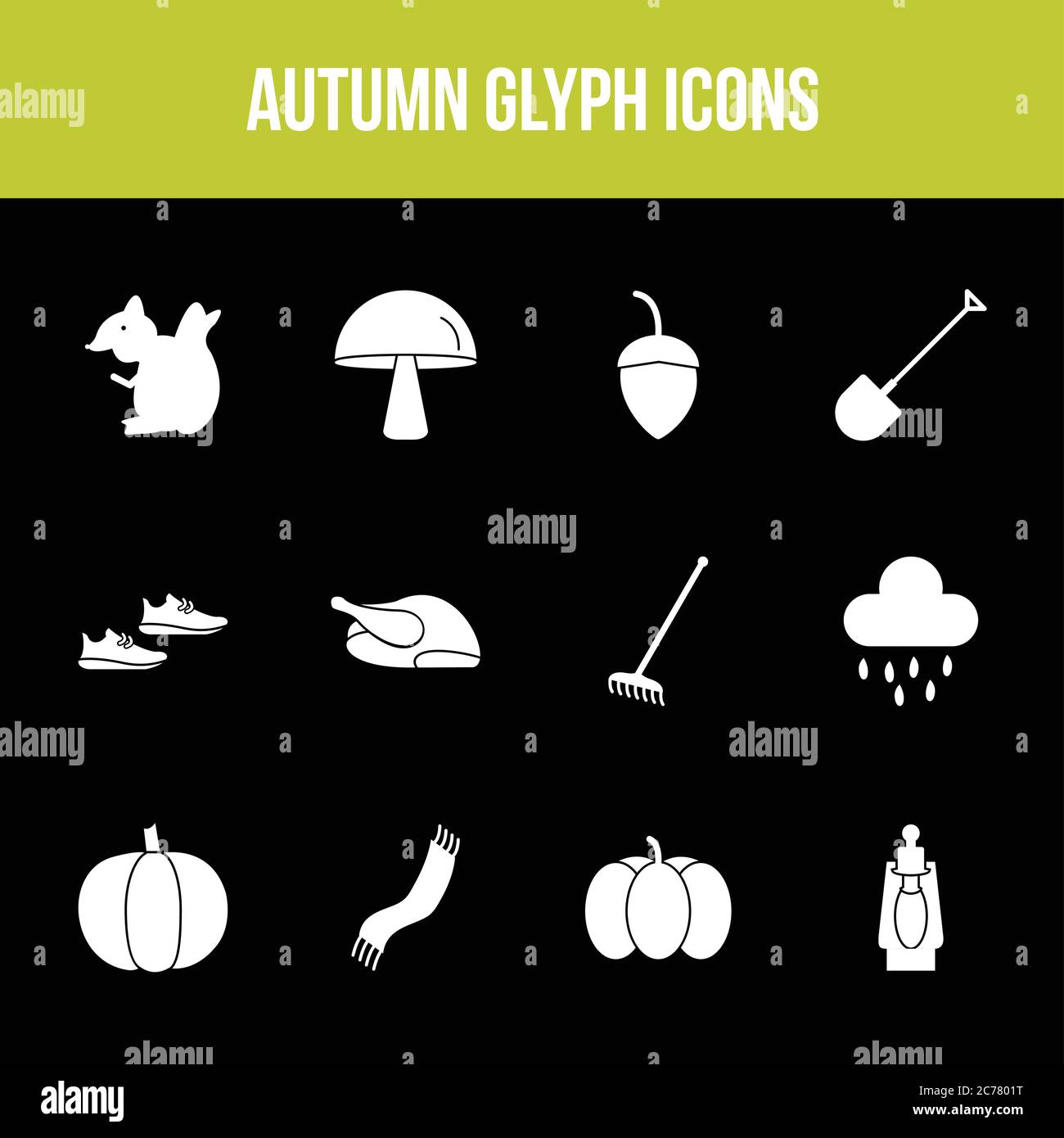 Unique autumn vector glyph icon set Stock Vector