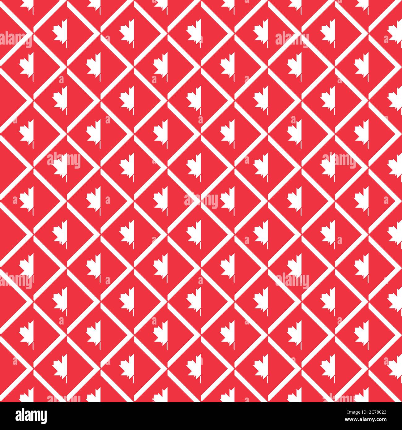 Seamless geometric patterns with with maple leafs in rhombus grid Stock Vector