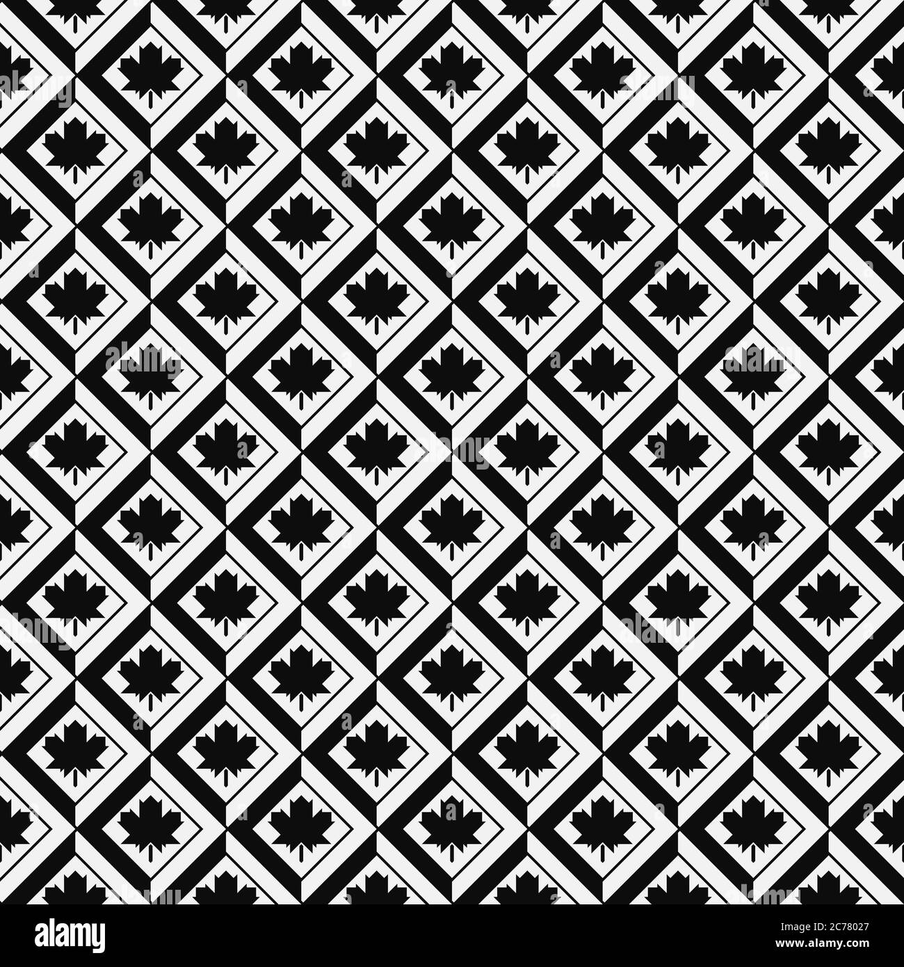 Seamless geometric patterns with with maple leafs in rhombus grid Stock Vector