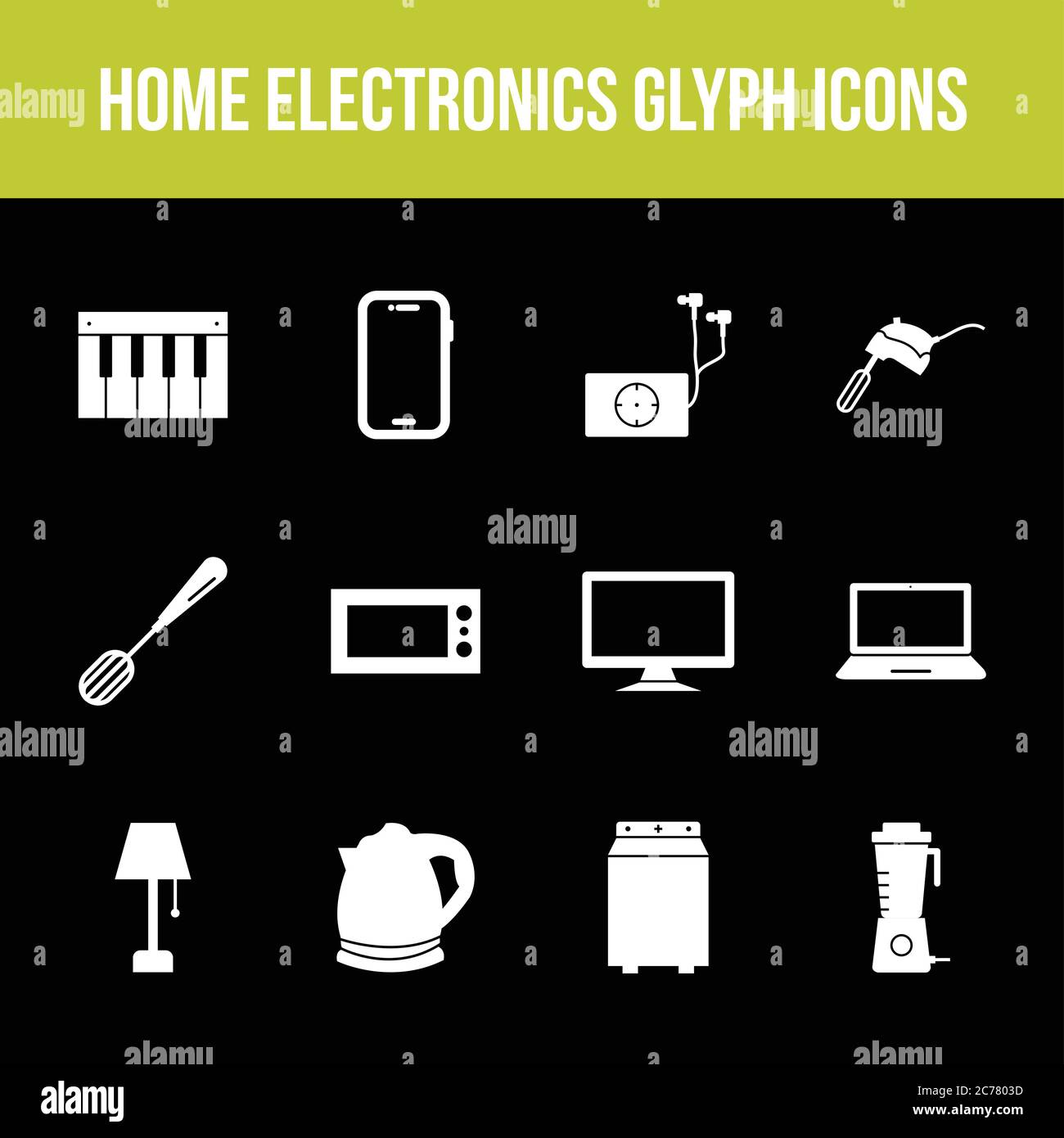 Unique home electronics vector glyph icon set Stock Vector