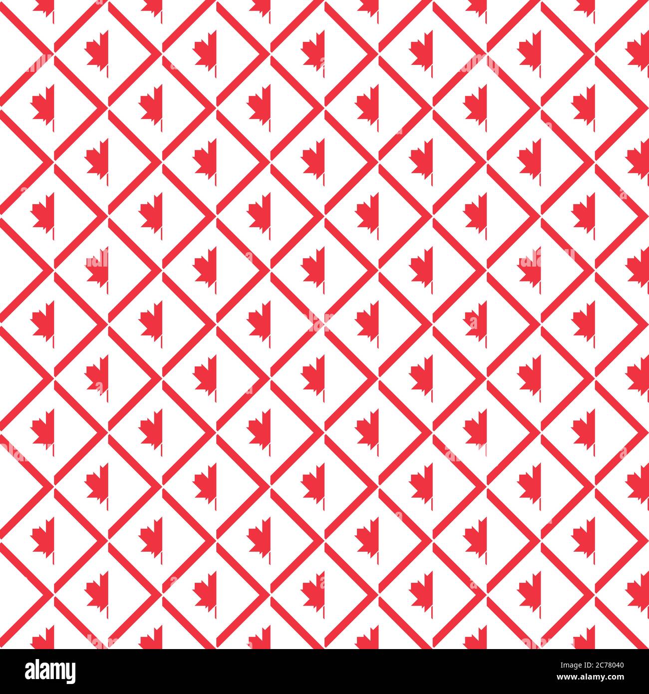 Seamless geometric patterns with with maple leafs in rhombus grid Stock Vector
