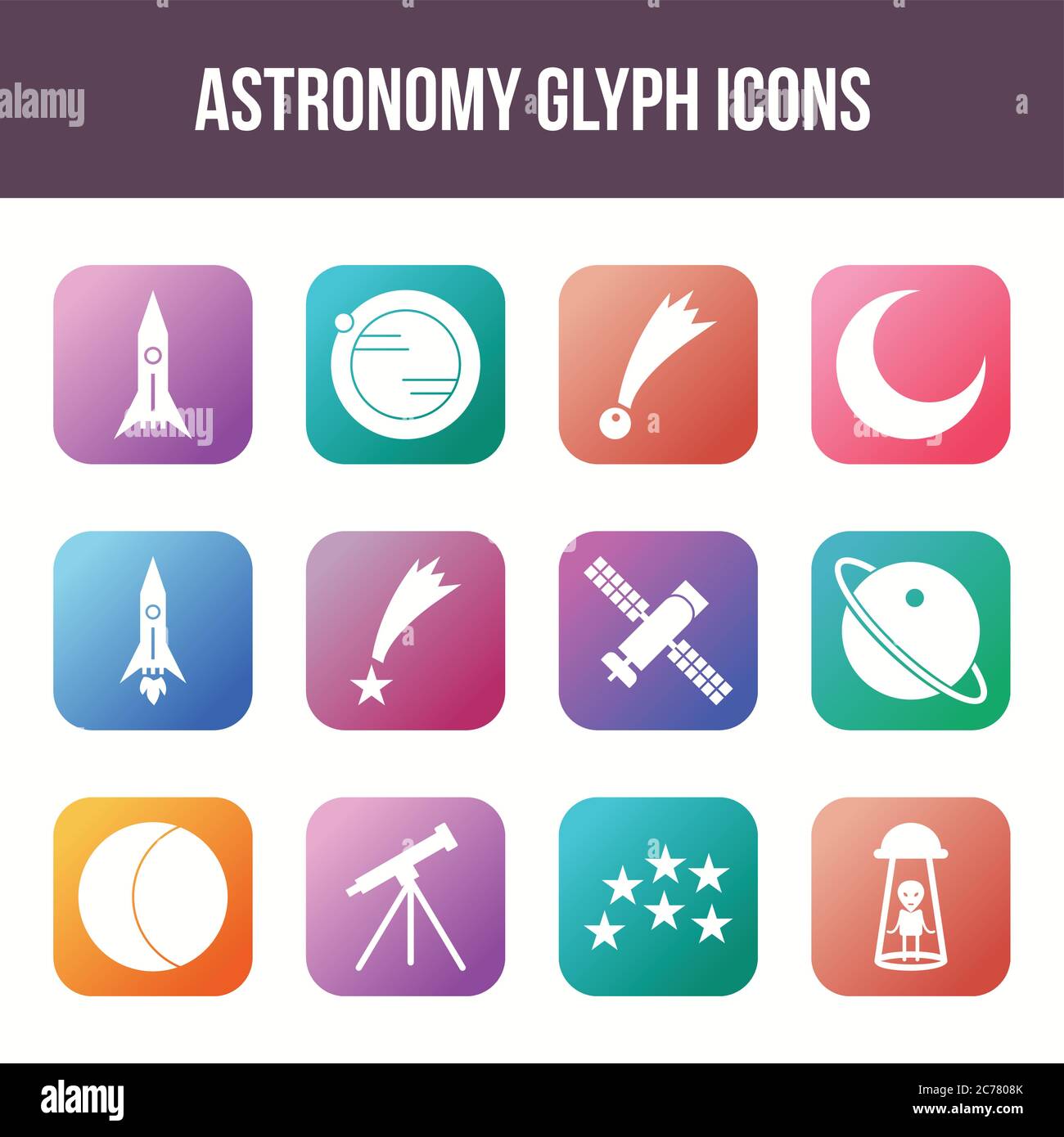 Unique astronomy vector glyph icon set Stock Vector