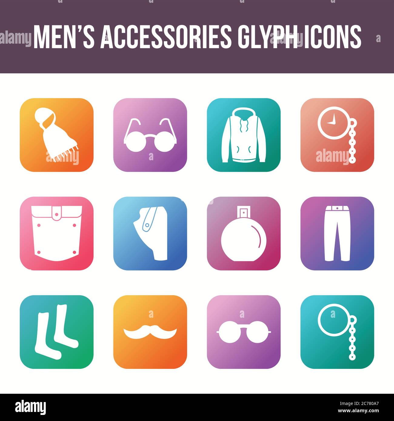 Unique men's accessories vector glyph icon set Stock Vector