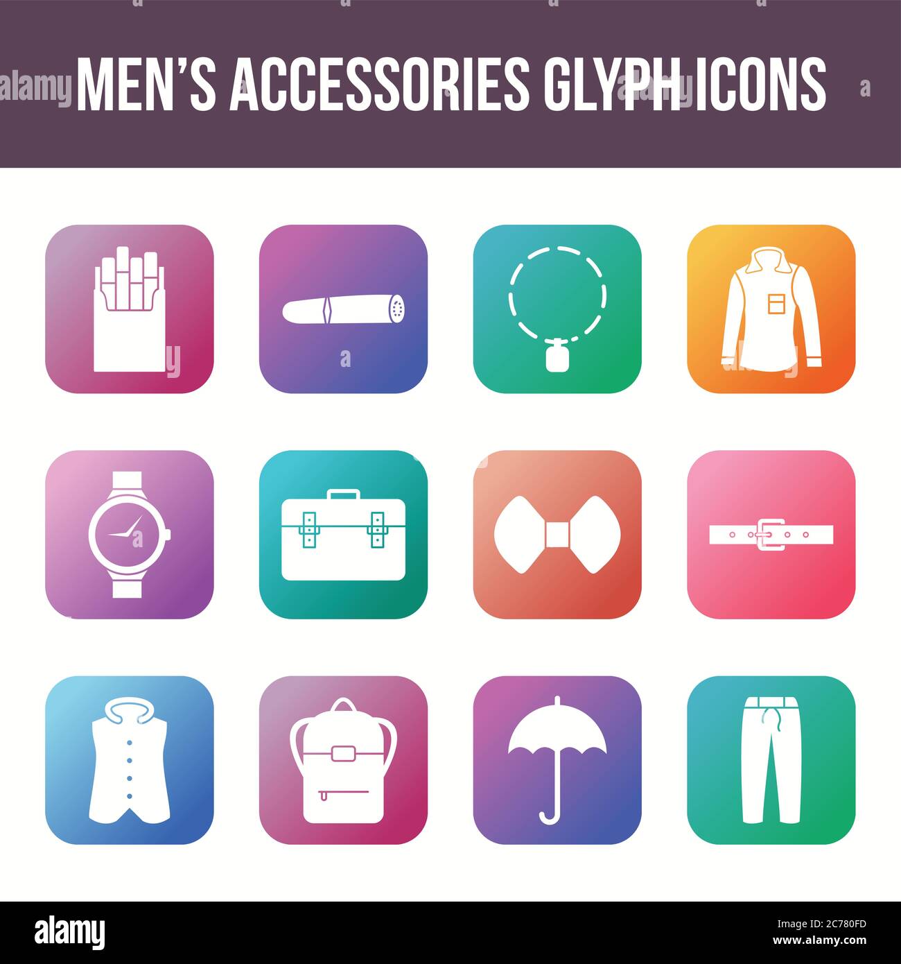 Unique men's accessories vector glyph icon set Stock Vector