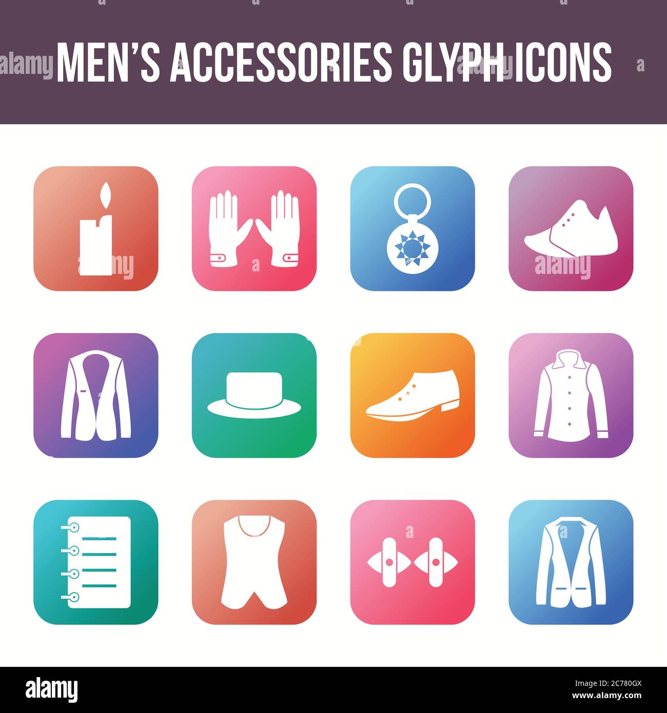 Unique men's accessories vector glyph icon set Stock Vector