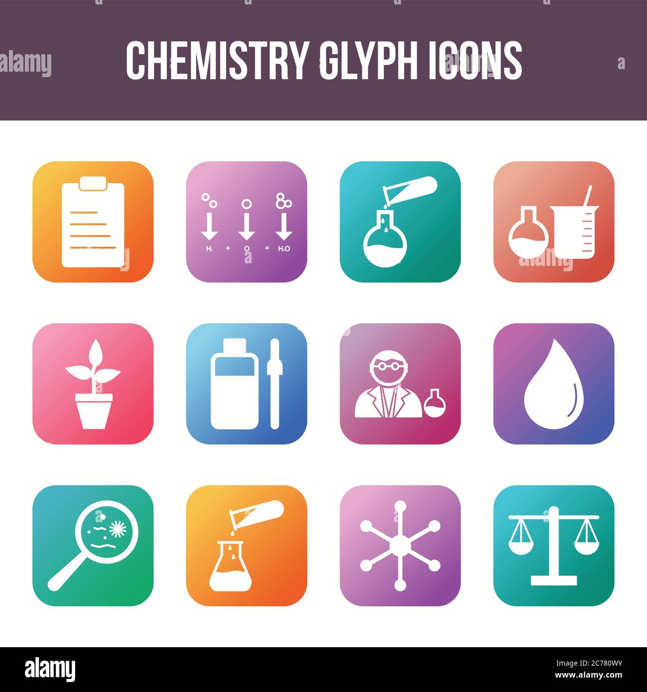 Unique chemistry vector glyph icon set Stock Vector
