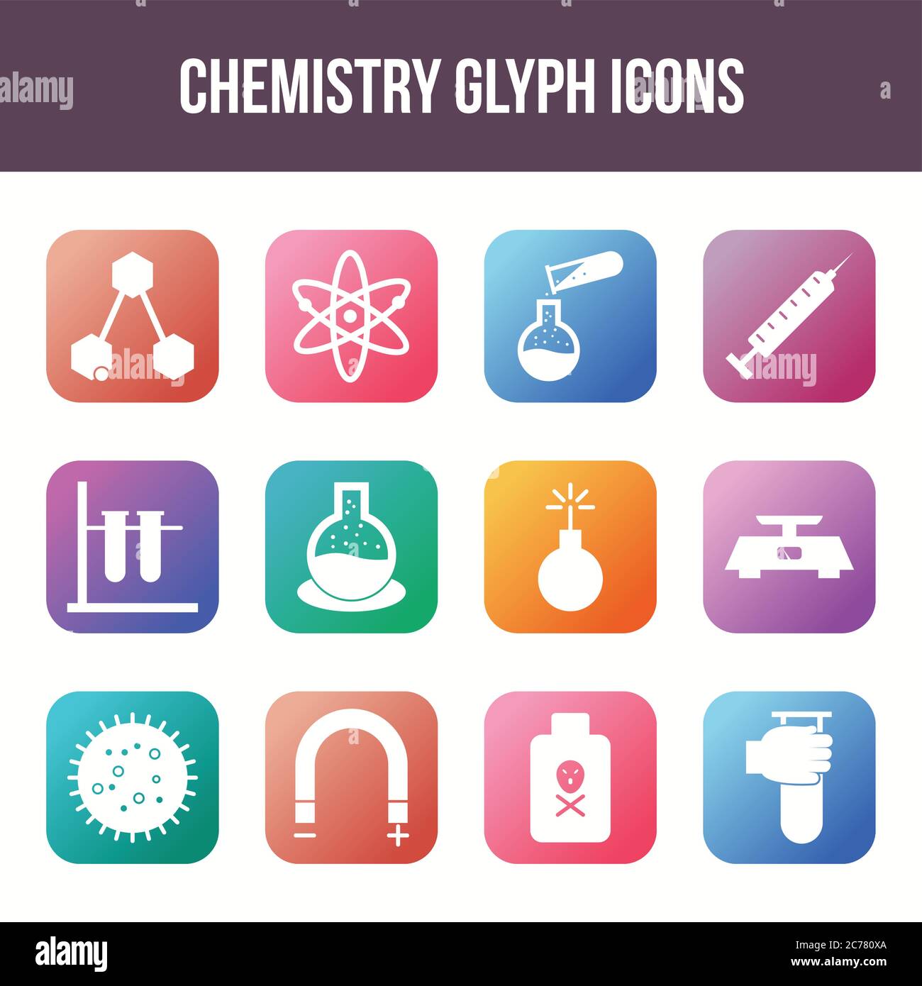 Unique chemistry vector glyph icon set Stock Vector