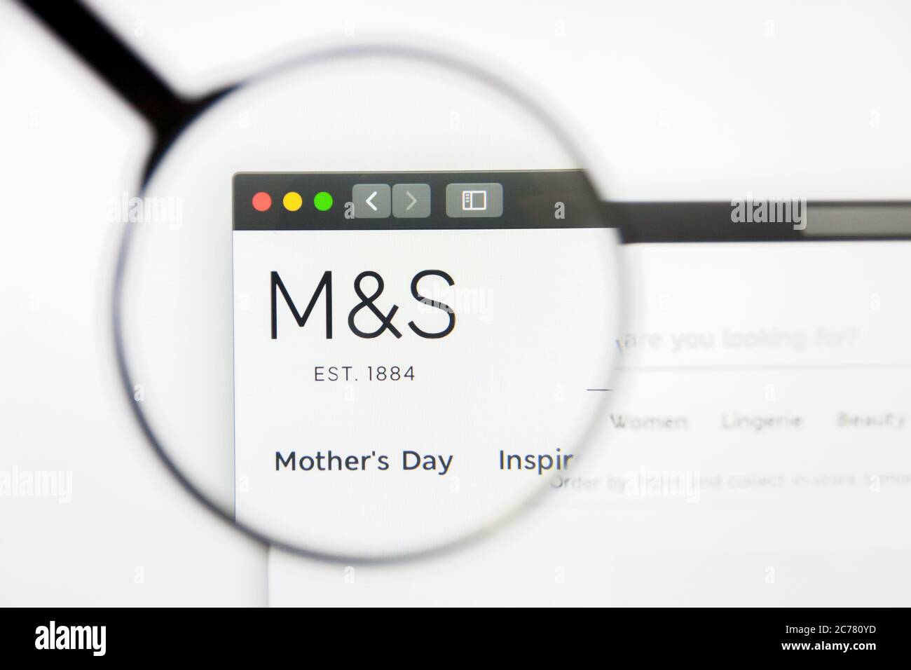 Los Angeles, California, USA - 10 March 2019: Illustrative Editorial, Marks and Spencer website homepage. Marks and Spencer logo visible on display Stock Photo